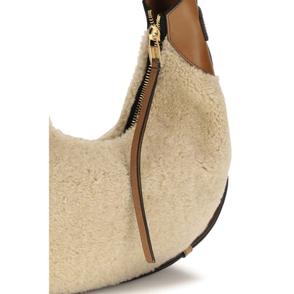 Moschino Handle Me Hobo Shoulder Bag – Beige Shearling and Calf Leather