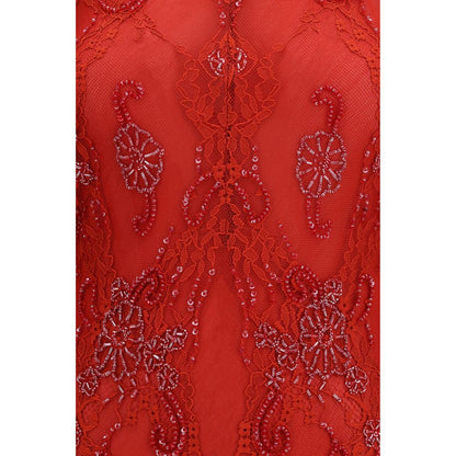 Blumarine Lace Mini Dress with Bead Embroidery – Red