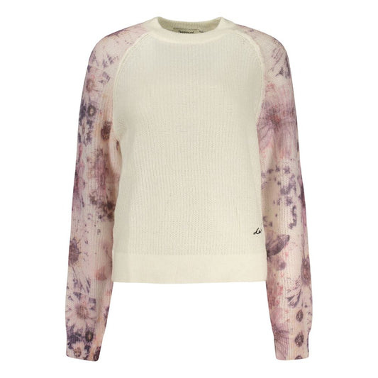 Desigual Sweater with Botanical Embroidery – White