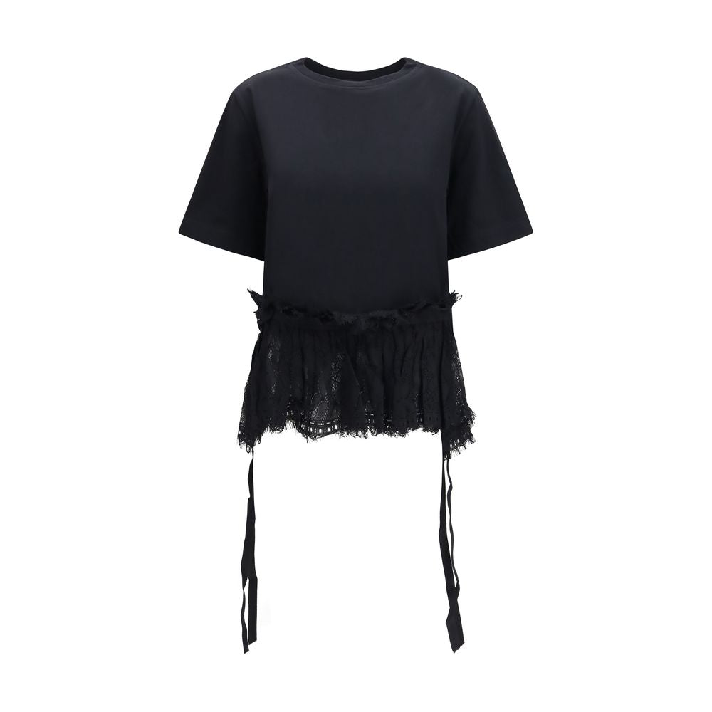 Alexander McQueen T-Shirt with Lace Trim – Black