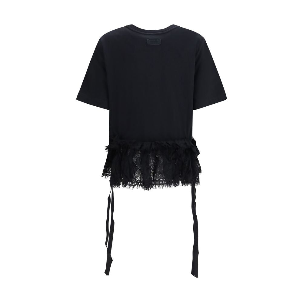 Alexander McQueen T-Shirt with Lace Trim – Black