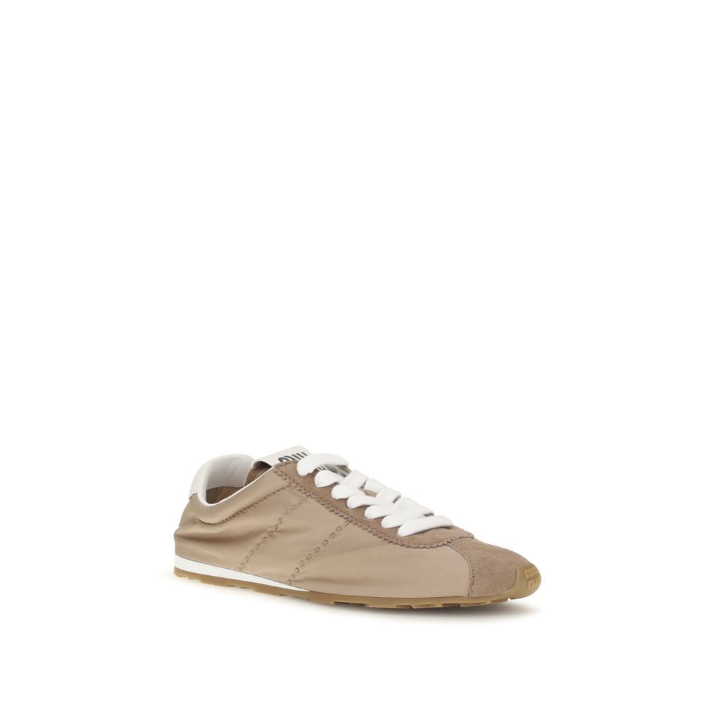 Miu Miu Plume Calf-Leather Sneakers – Beige