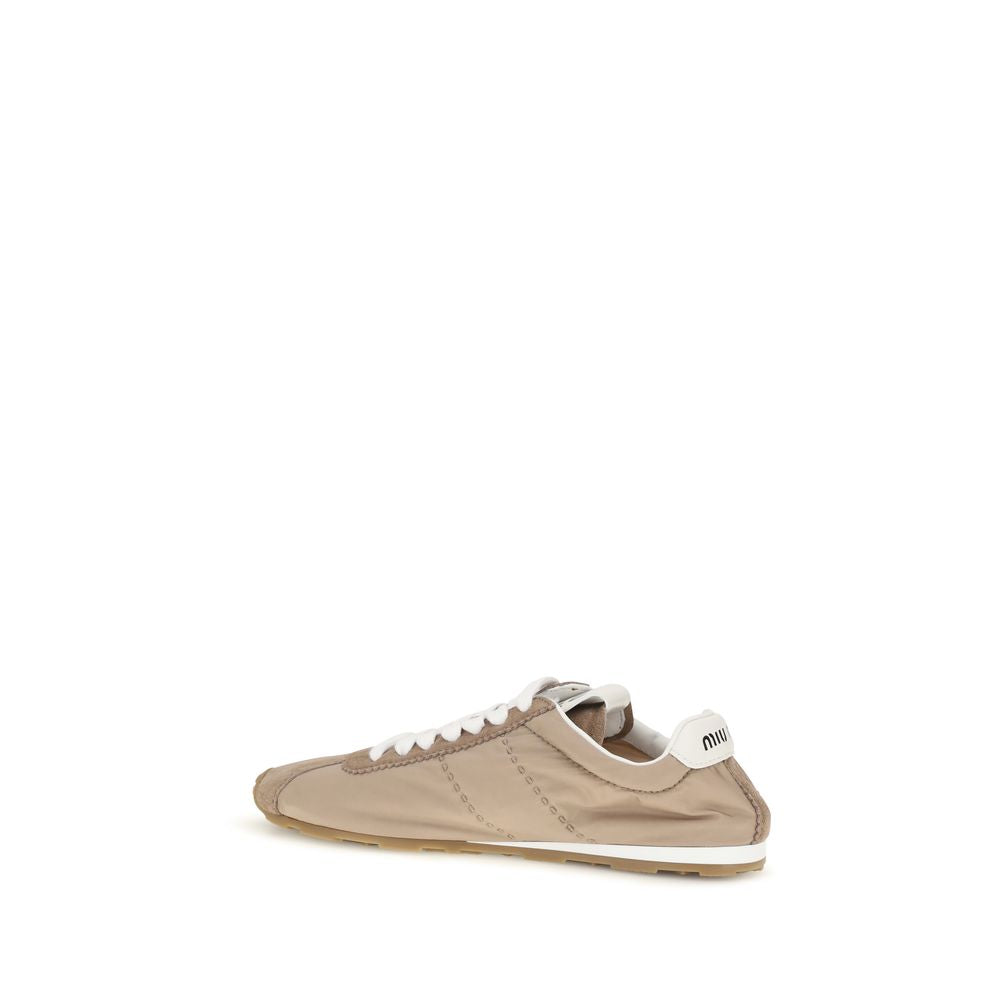 Miu Miu Plume Calf-Leather Sneakers – Beige