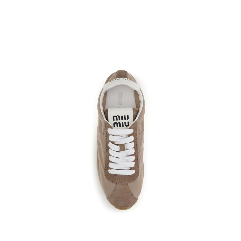Miu Miu Plume Calf-Leather Sneakers – Beige