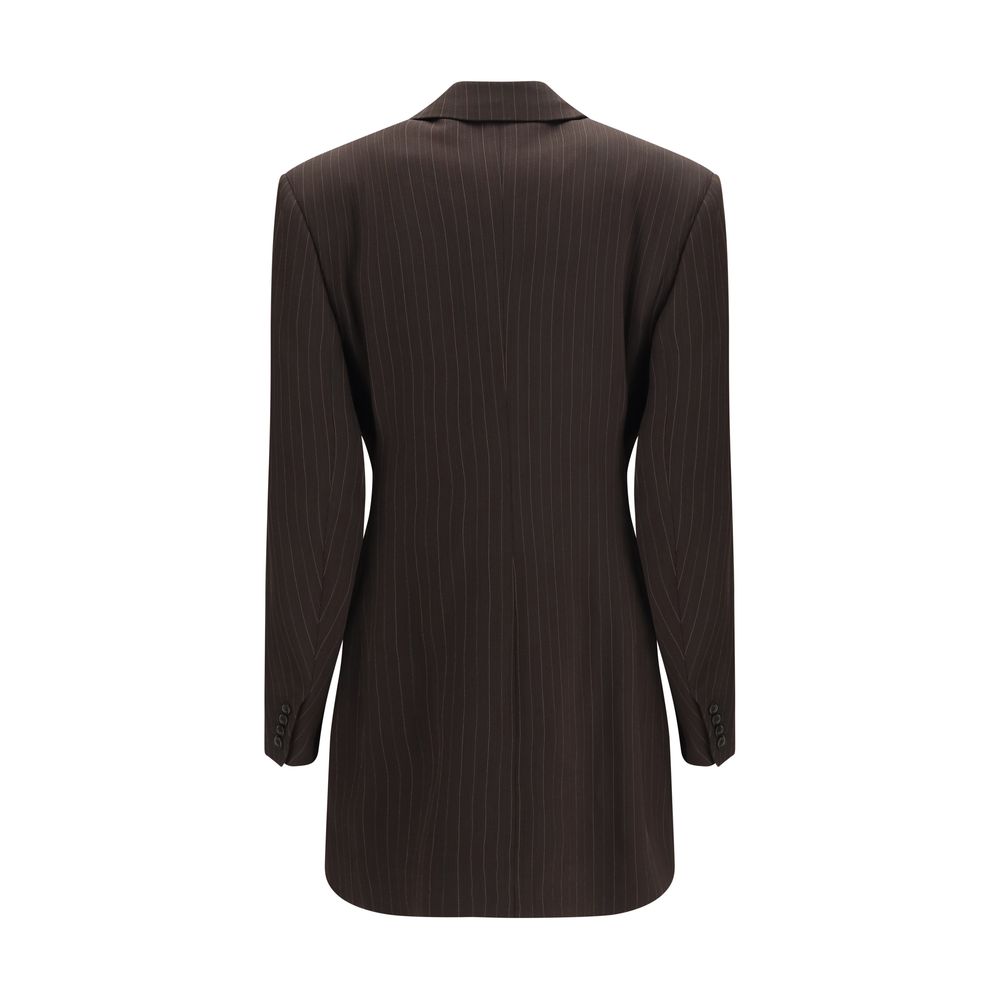 Saint Laurent Double-Breasted Pinstripe Wool Jacket – Brown