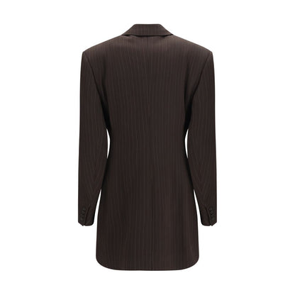 Saint Laurent Double-Breasted Pinstripe Wool Jacket – Brown