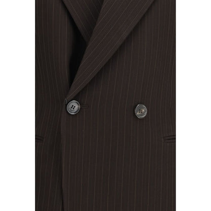 Saint Laurent Double-Breasted Pinstripe Wool Jacket – Brown