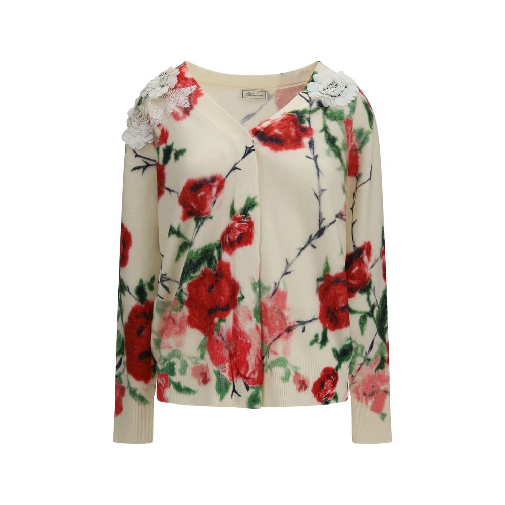 Blumarine Cardigan with Applied Roses – Beige