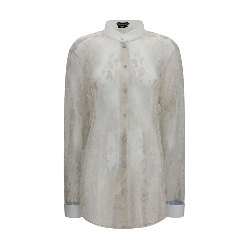 Tom Ford Floral-Embroidered Lace Blouse – Beige