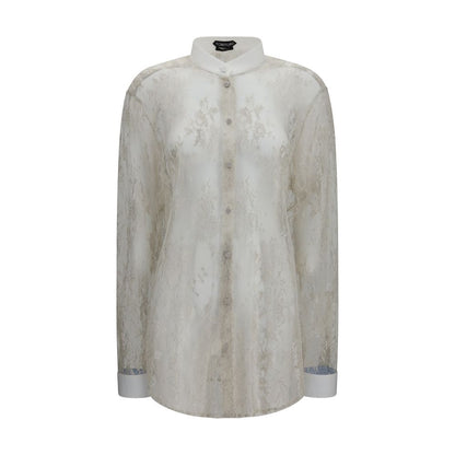 Tom Ford Floral-Embroidered Lace Blouse – Beige
