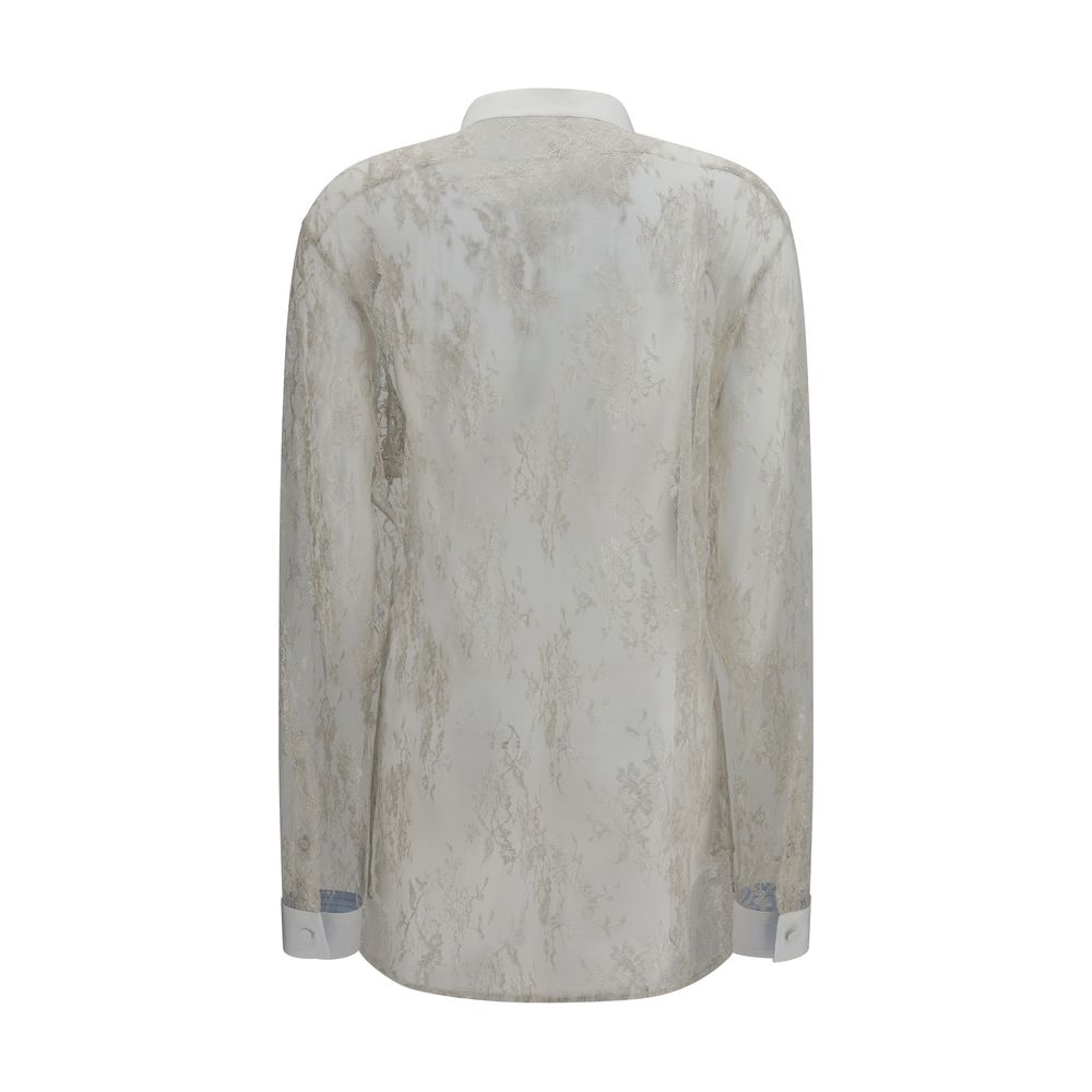 Tom Ford Floral-Embroidered Lace Blouse – Beige