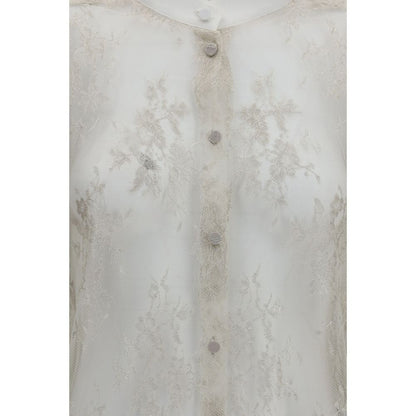Tom Ford Floral-Embroidered Lace Blouse – Beige