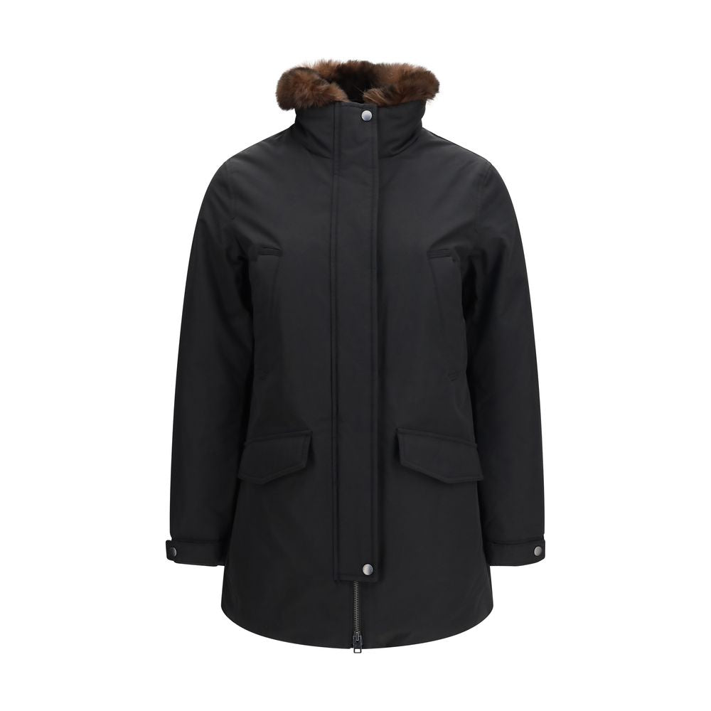 Black Woolrich hooded jacket in cotton and polyamide