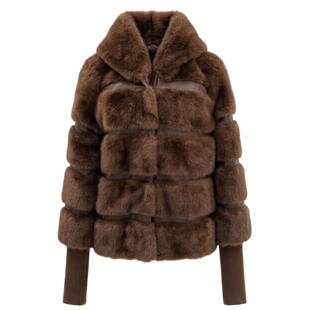 Baldinini Trend brown polyester jacket with hood