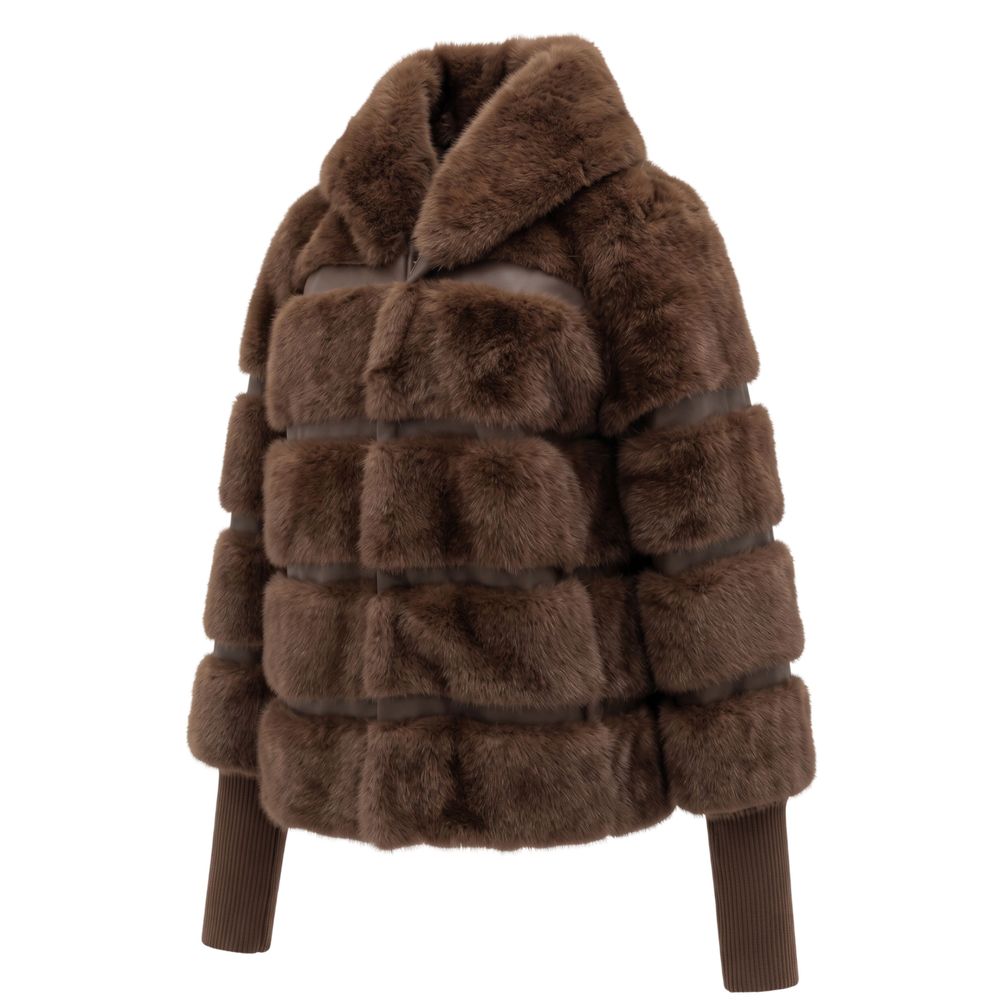 Baldinini Trend brown polyester jacket with hood