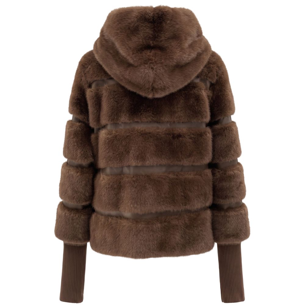 Baldinini Trend brown polyester jacket with hood