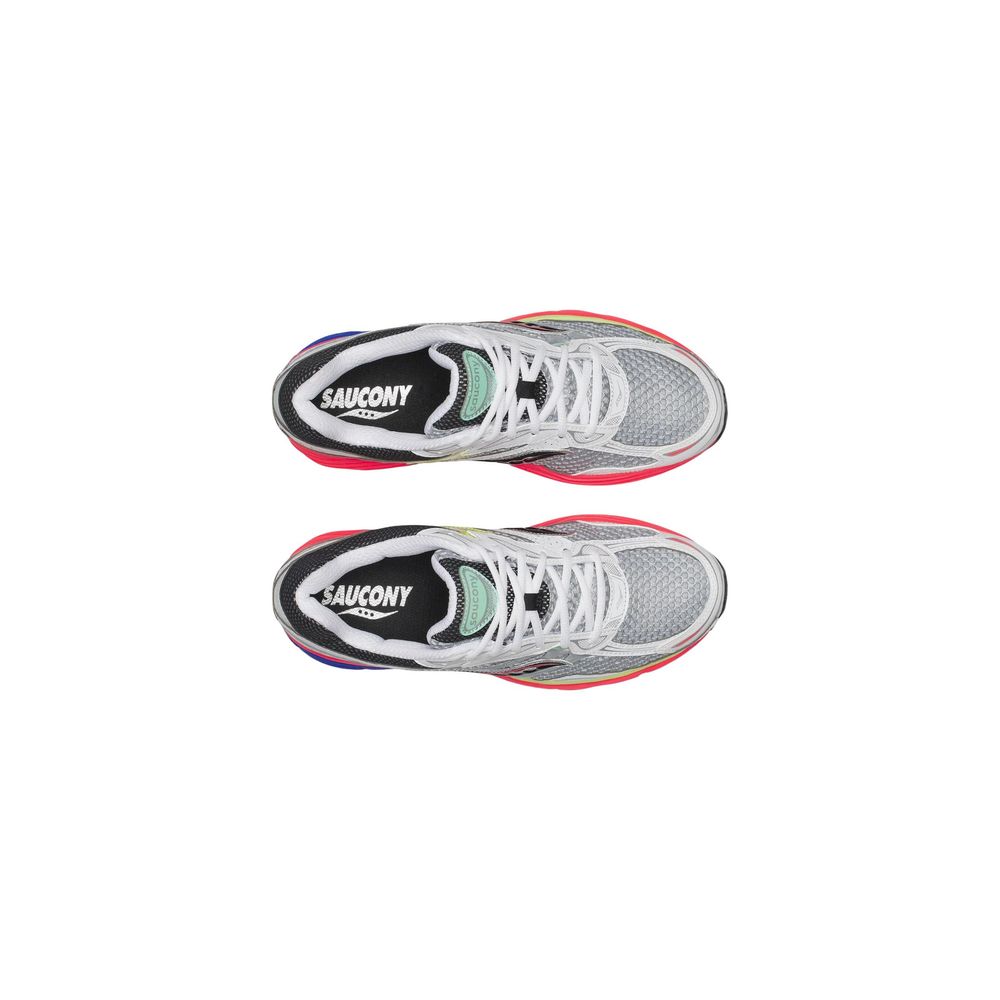 Beige Saucony unisex athletic sneakers in synthetic material and fabric
