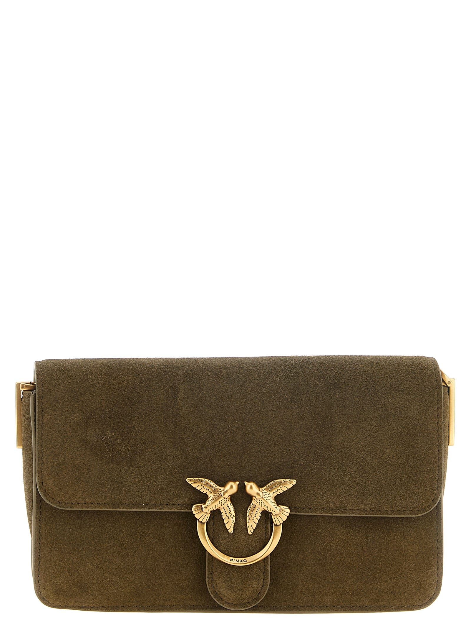 PINKO Love One Slouchy olive green suede shoulder bag