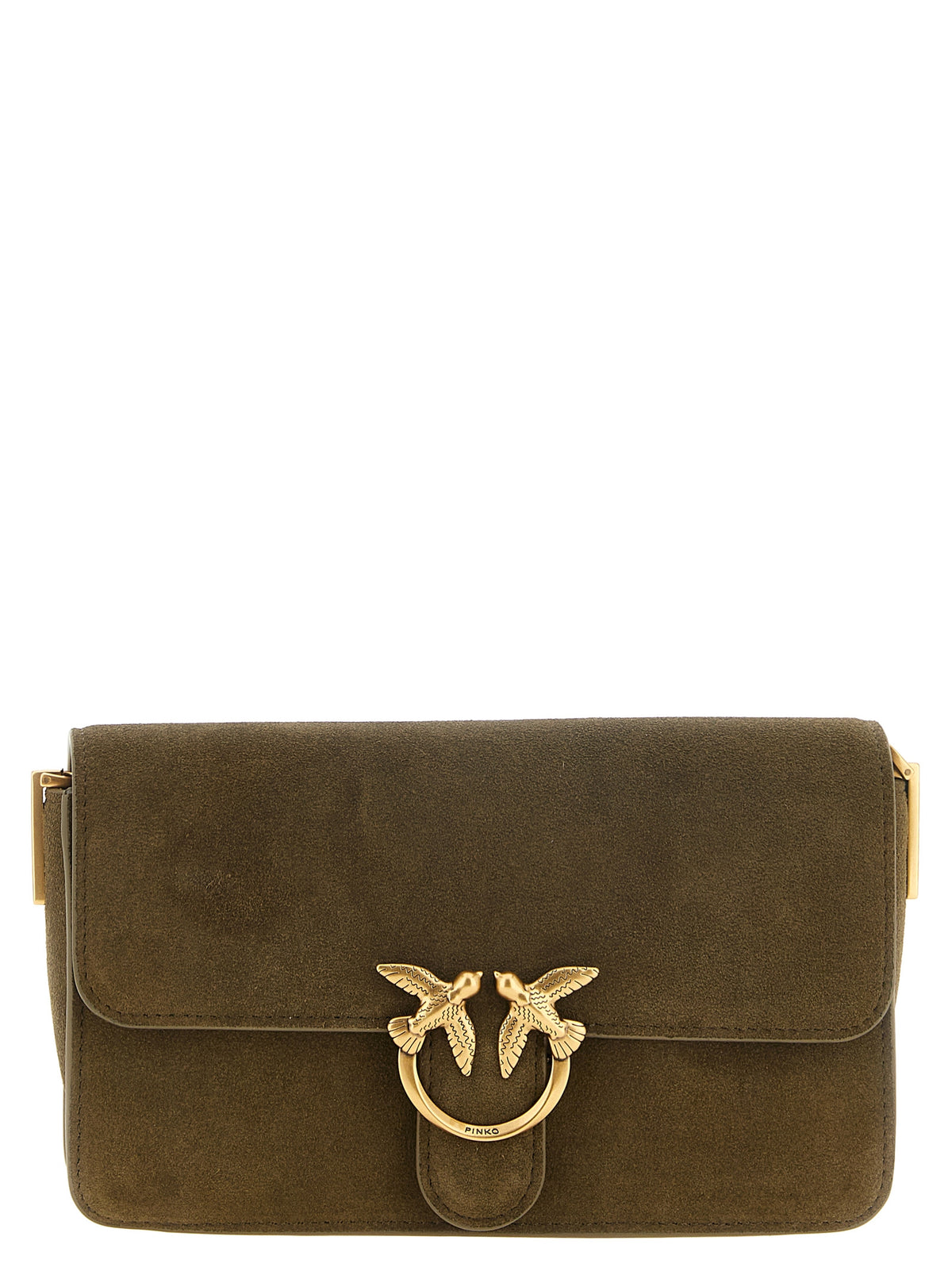 PINKO Love One Slouchy olive green suede shoulder bag
