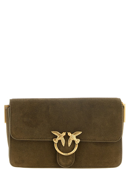 PINKO Love One Slouchy olive green suede shoulder bag