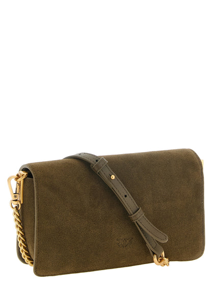 PINKO Love One Slouchy olive green suede shoulder bag