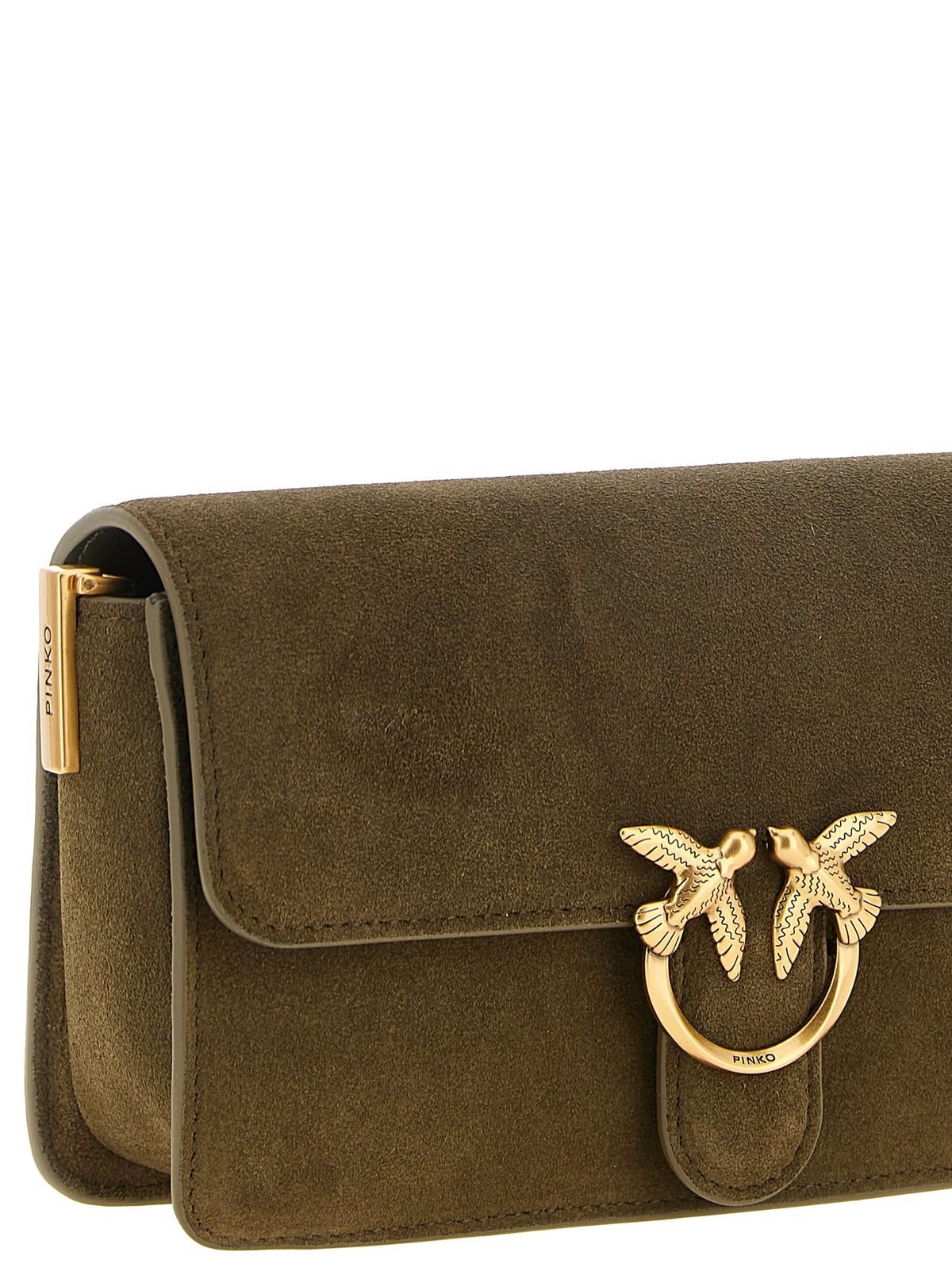 PINKO Love One Slouchy olive green suede shoulder bag