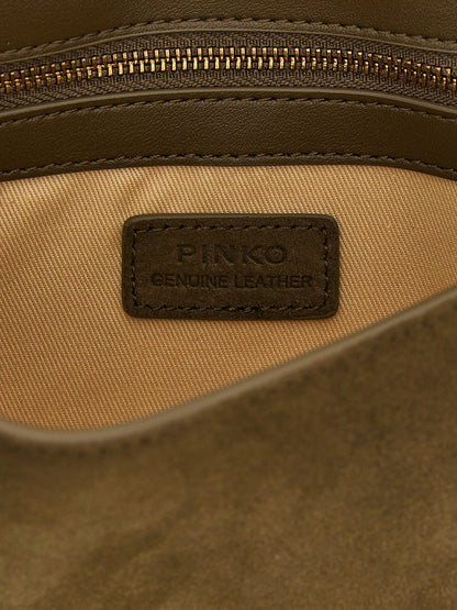 PINKO Love One Slouchy olive green suede shoulder bag