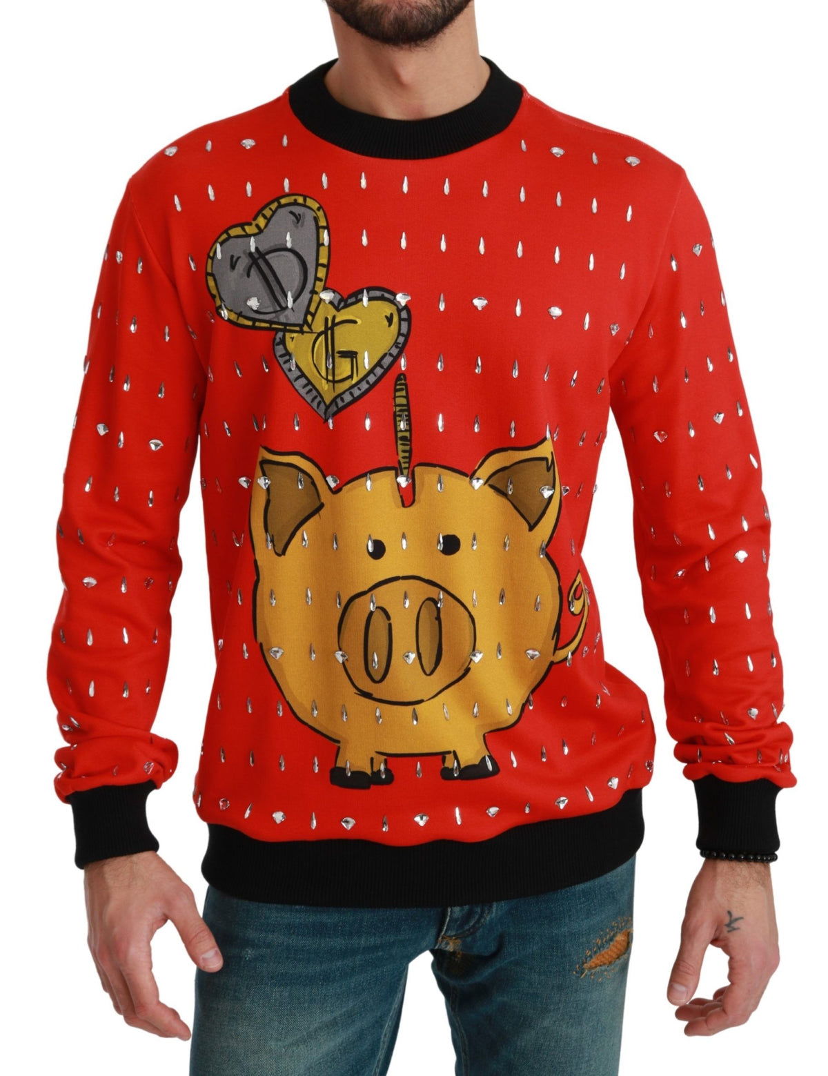 Dolce & Gabbana Year of the Pig Crystal Sweater – Red