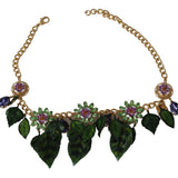 Dolce & Gabbana Elegant Alua Crystal Charms Leaves Pendant Necklace