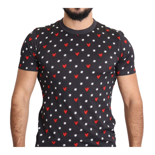 Dolce & Gabbana Dark Gray Hearts Print Cotton Men T-shirt