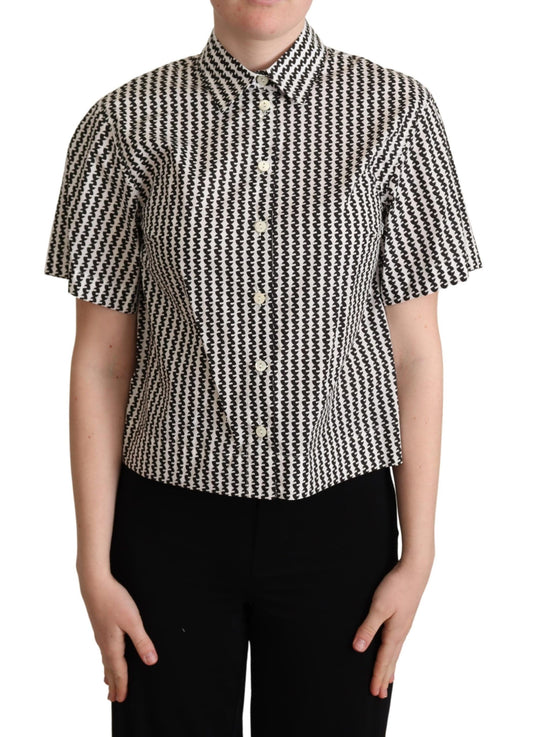 Dolce & Gabbana white and black cotton polo shirt with fantasy pattern