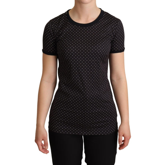 Dolce & Gabbana Black Dotted Crewneck  Cotton T-shirt