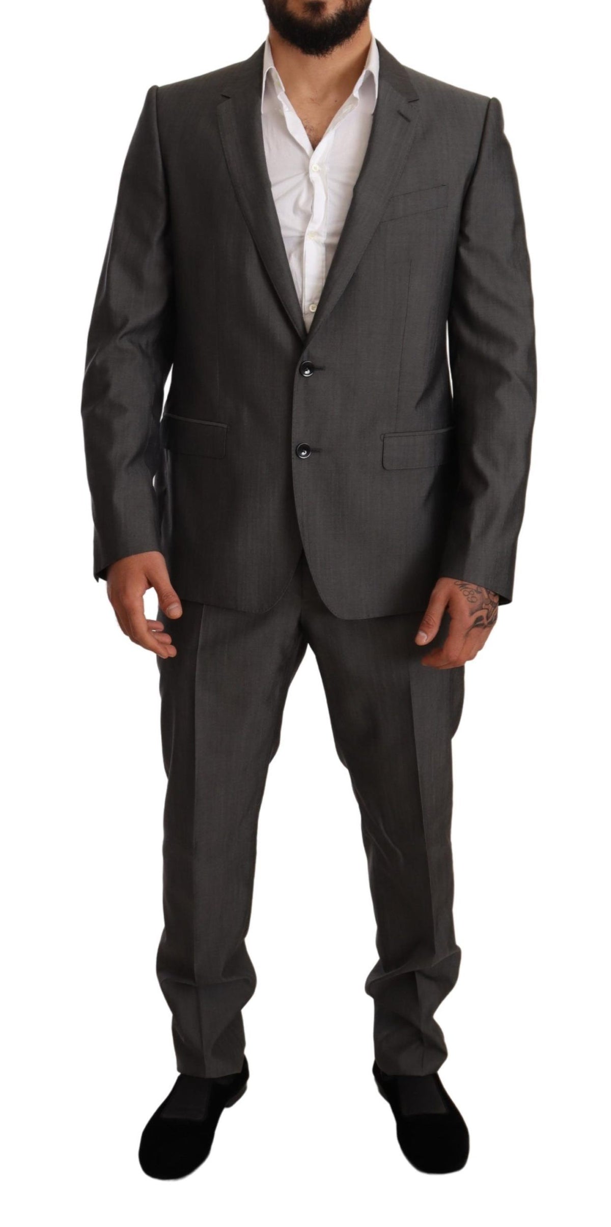Dolce & Gabbana gray metallic MARTINI slim fit wool and silk suit