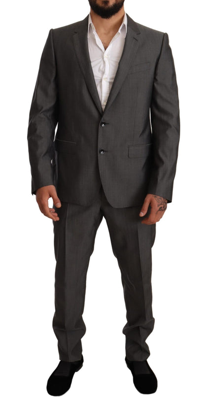 Dolce & Gabbana gray metallic MARTINI slim fit wool and silk suit