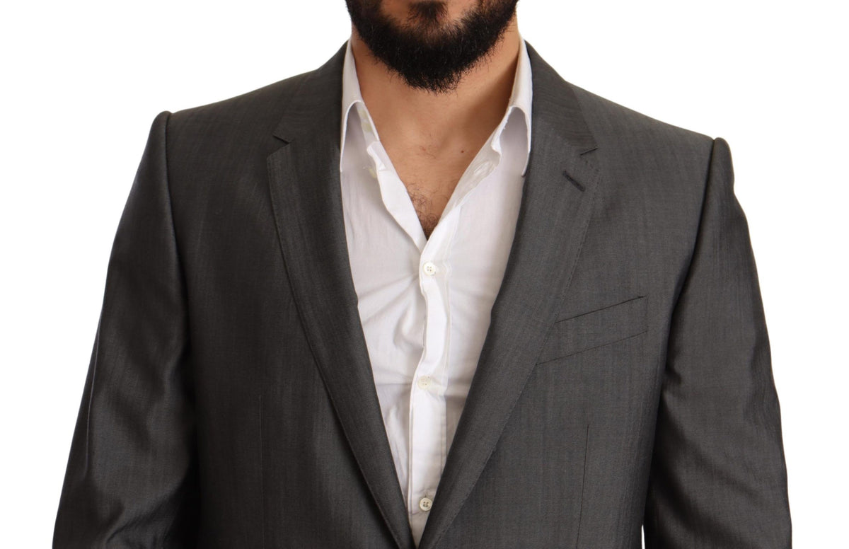 Dolce & Gabbana gray metallic MARTINI slim fit wool and silk suit