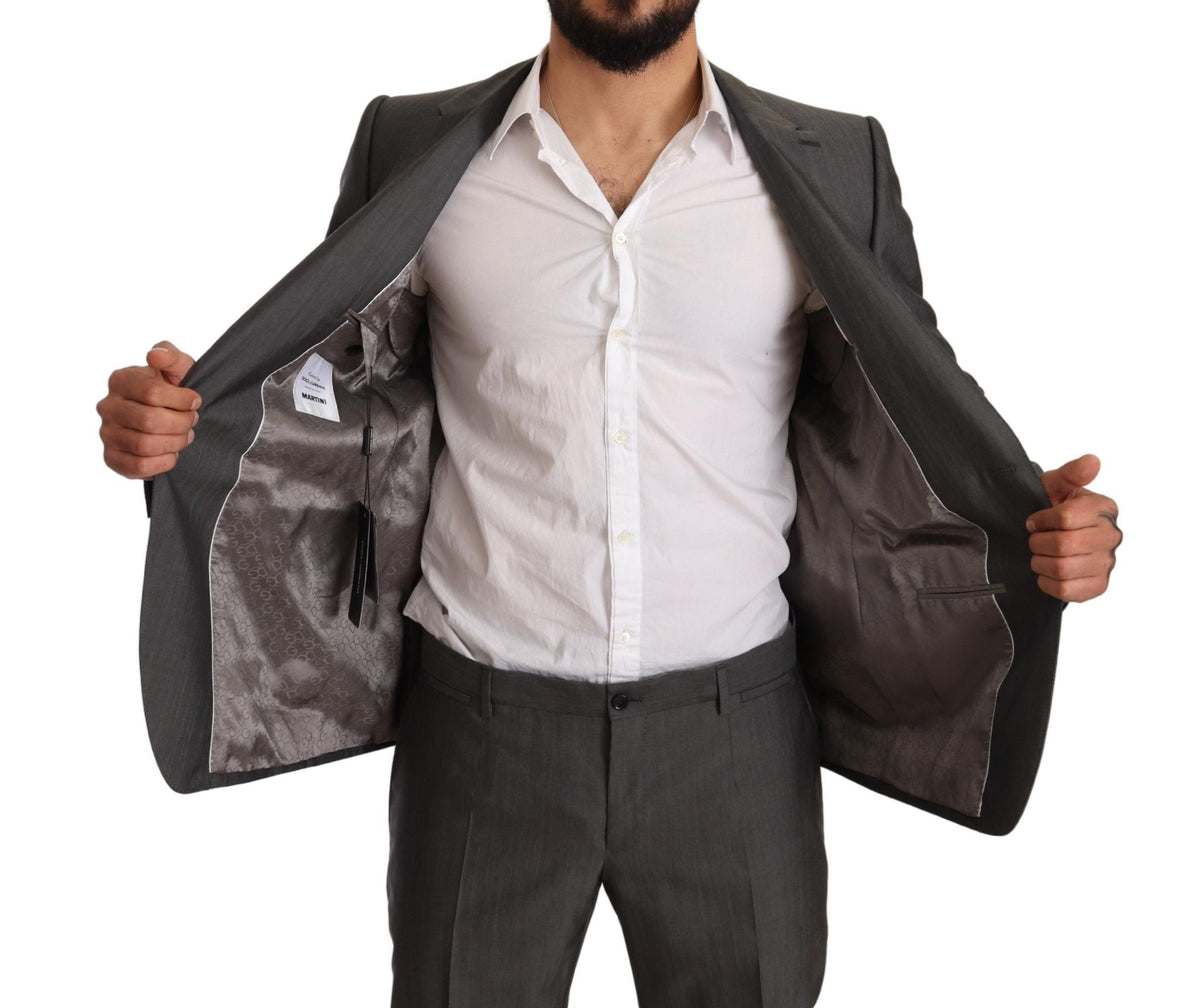 Dolce & Gabbana gray metallic MARTINI slim fit wool and silk suit