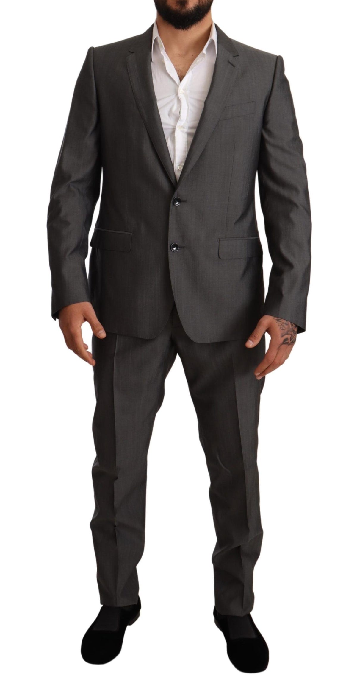 Dolce & Gabbana gray metallic MARTINI slim fit wool and silk suit