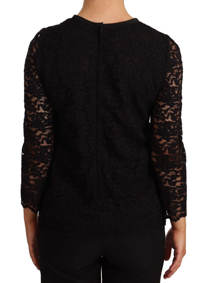 Dolce & Gabbana black floral lace nylon blouse top