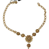 Dolce & Gabbana Elegant Alua Gold Crystal Floral Charm Necklace