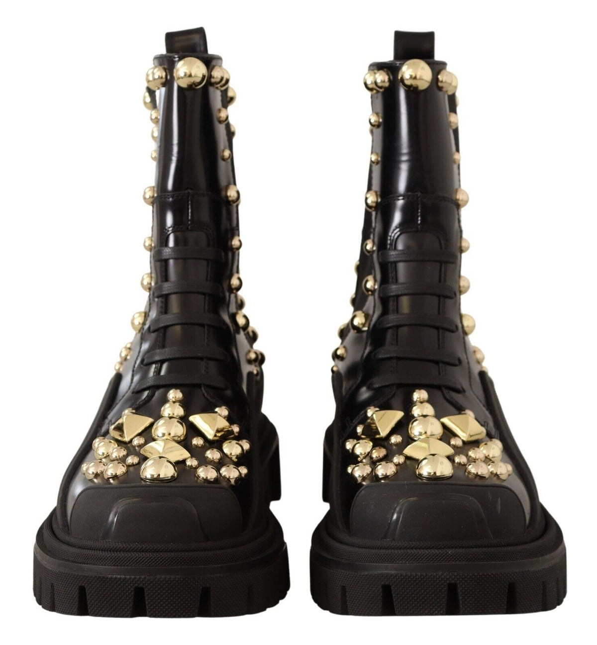 Dolce & Gabbana Studded Leather Combat Boots – Black