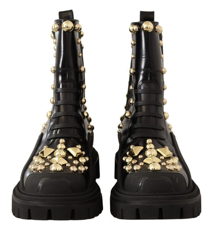 Dolce & Gabbana Studded Leather Combat Boots – Black