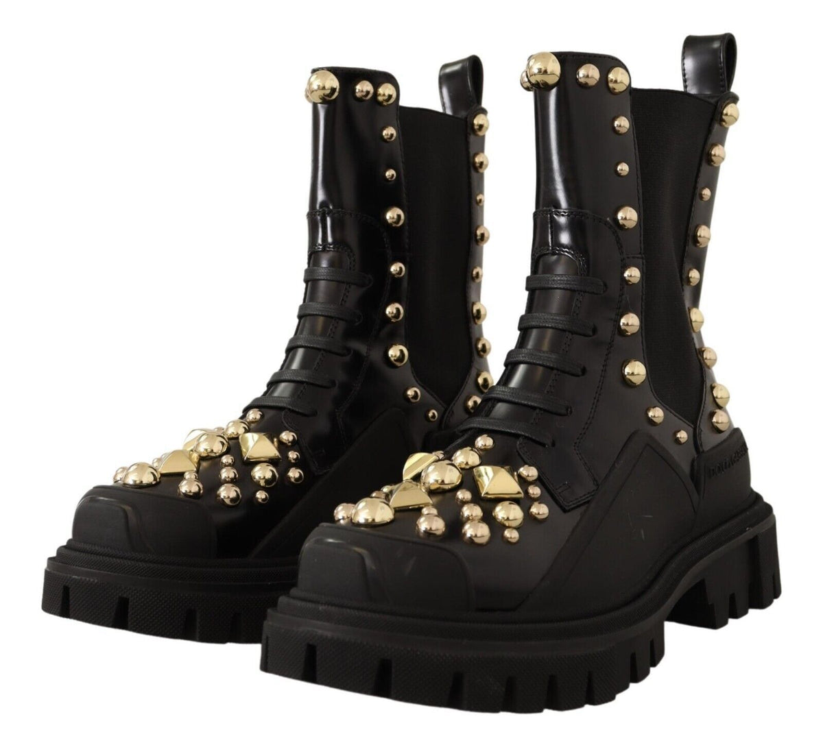 Dolce & Gabbana Studded Leather Combat Boots – Black