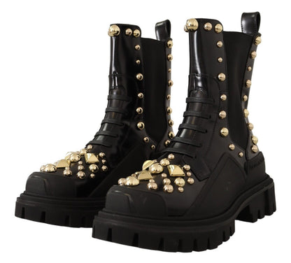 Dolce & Gabbana Studded Leather Combat Boots – Black