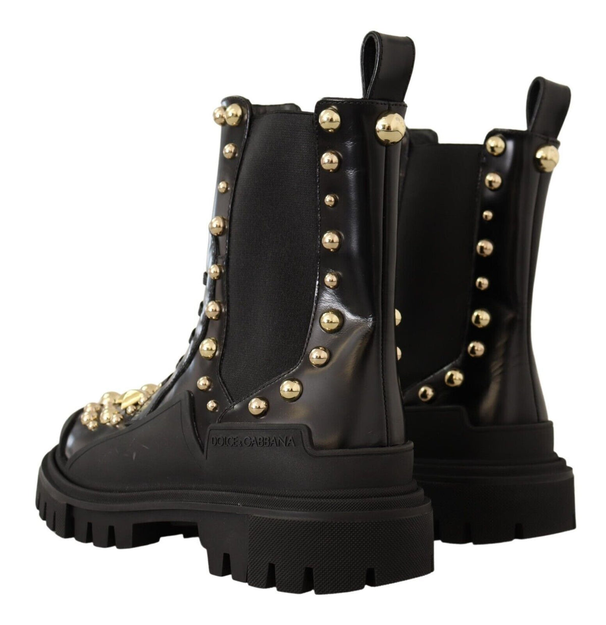 Dolce & Gabbana Studded Leather Combat Boots – Black