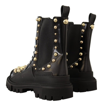 Dolce & Gabbana Studded Leather Combat Boots – Black
