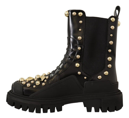 Dolce & Gabbana Studded Leather Combat Boots – Black