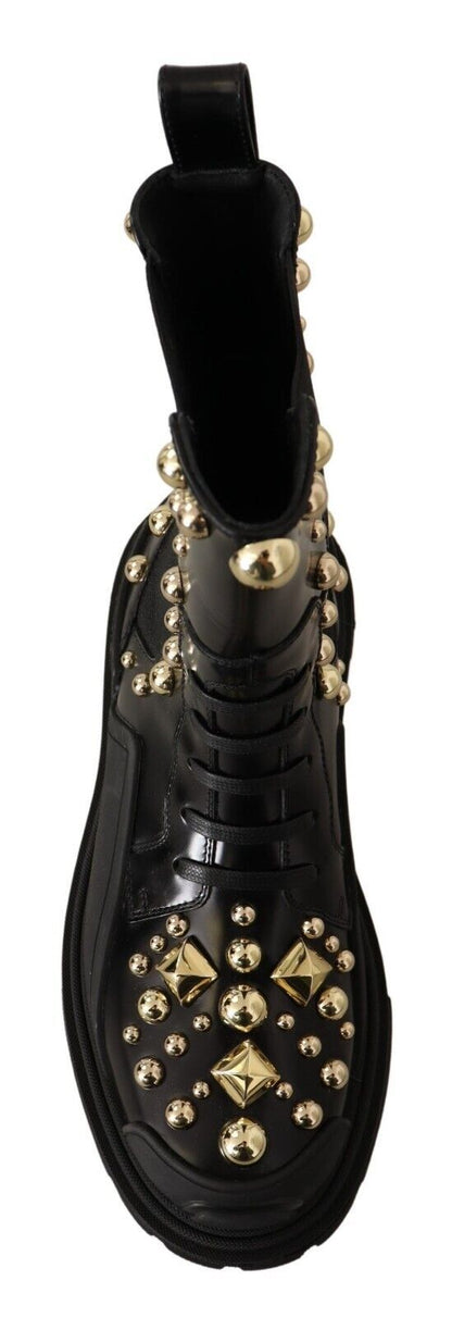 Dolce & Gabbana Studded Leather Combat Boots – Black