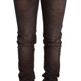 Acht Brown Washed Cotton Slim Fit Denim Low Waist Trouser Jeans