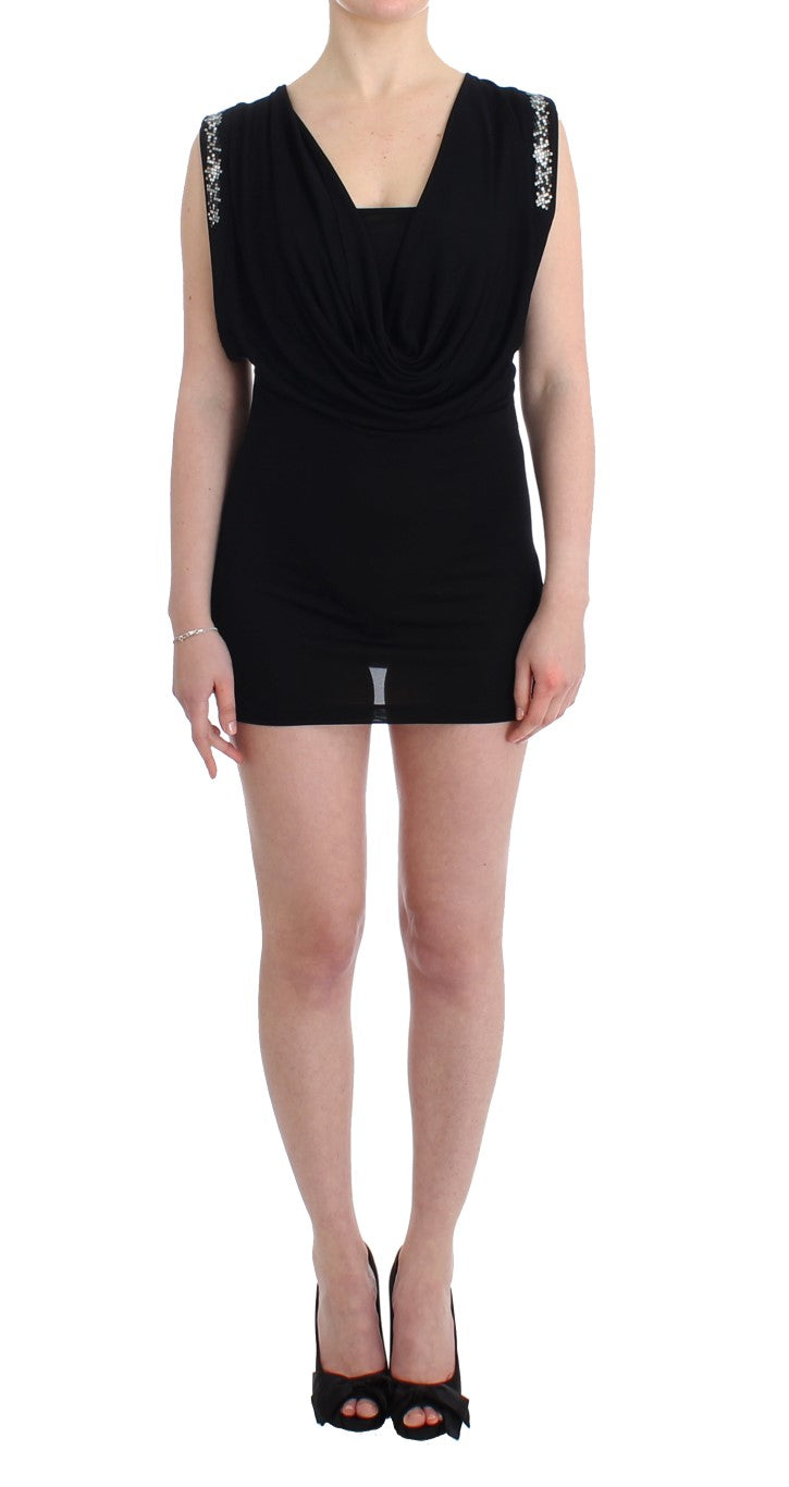 Roccobarocco Short Dress with Metal Details – Black