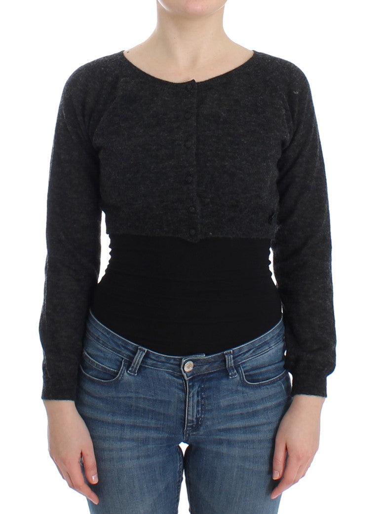 Dark gray cropped cardigan in alpaca wool, wool and polyamide